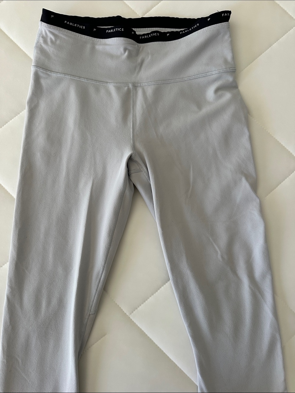 Fabletics Light Gray Leggings with Black Branded Waistband
